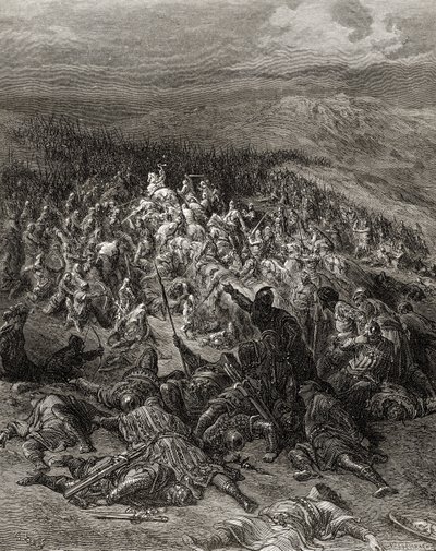 Kétszáz lovag megtámad húszezer szaracént, a „Bibliotheque des Croisades” illusztrációja, J-F. Michaud, 1877 alkotó: Gustave Dore