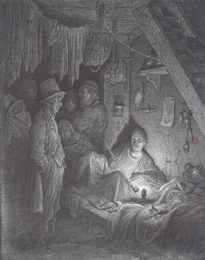 Viktoriánus ópiumfüstölő barlang Londonban alkotó: Gustave Dore