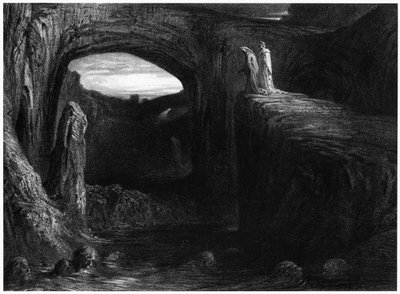 Vergilius (Kr. e. 70-19) és Dante belép a pokolba, illusztráció Dante Alighieri (1265-1321) "Isteni komédiájából" (Inferno), Párizs, megjelent 1885-ben alkotó: Gustave Dore