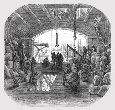 „Raktárak a Temzénél”, 1872. alkotó: Gustave Dore