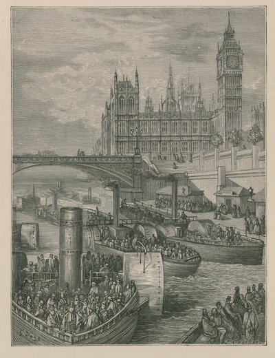 Westminster Stairs – gőzhajók indulnak alkotó: Gustave Dore