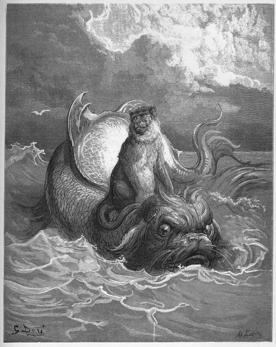 majmok és delfin - Jean de La Fontaine "Fables"-jából alkotó: Gustave Dore