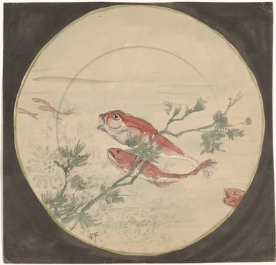 Tervezés egy felirathoz, amelyen vörös hal úszik fel alkotó: Gustave Fraipont (signed by artist)