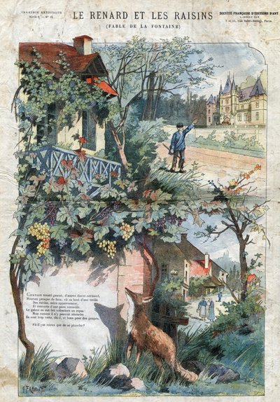 A róka és a szőlő. Jean de La Fontaine (1621-95) meséi. Gustave Fraipont (1849 -1923) illusztrációja. Magángyűjtemény. alkotó: Gustave Fraipont