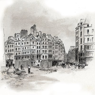 Kilátás a Maubert térre, Párizs Gustave Fraipont (1849-1923) rajza Saint-Juirs „La seine a travers Paris” című művéből merít alkotó: Gustave Fraipont