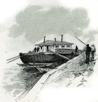 Kilátás a hajóról, ahol a kereskedők a Szajna támogatását fizették, hogy árukat importálhassanak, quai de Bercy a Paris (A hajó képe a quai de Bercyben, ahol a kereskedők fizették a támogatást, az áruimport adója, Párizs) Gustave Fraipont rajza ( 1849-1923 alkotó: Gustave Fraipont