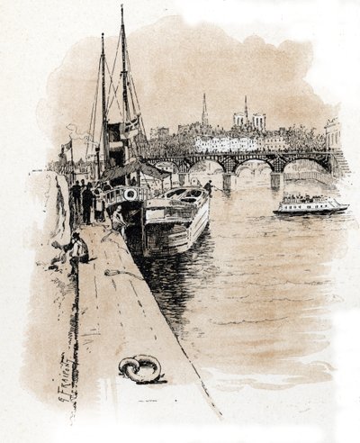 A Seine et Thames társaság képe, amelynek hajói összekötik Párizst Londonnal Gustave Fraipont (1849-1923) rajza Saint-Juirs „La seine a travers Paris” című rajzából alkotó: Gustave Fraipont