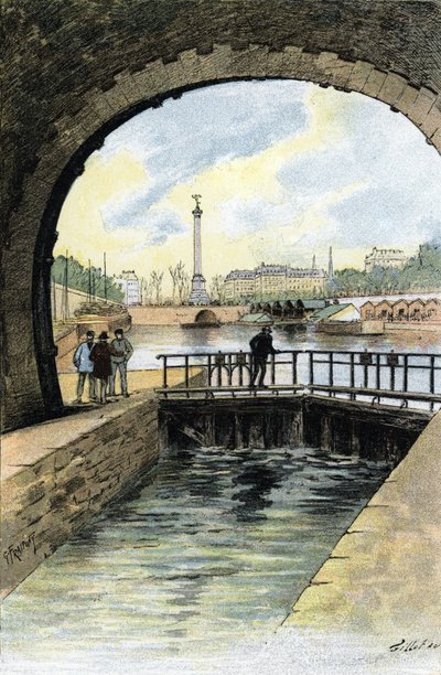 Kilátás a párizsi Saint Martin-csatorna zsilipjére Gustave Fraipont (1849-1923) rajza Saint-Juirs „La seine a travers Paris” című művéből alkotó: Gustave Fraipont