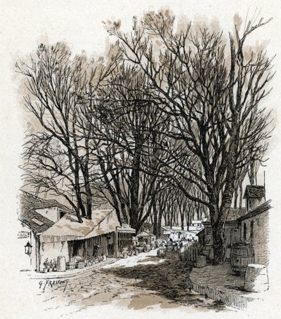 Kilátás a rue Leopold új raktárára, bercy Paris (Rue Leopold in bercy, Párizs) Gustave Fraipont (1849-1923) rajza Saint-Juirs „La seine a travers Paris” című művéből rajzol alkotó: Gustave Fraipont