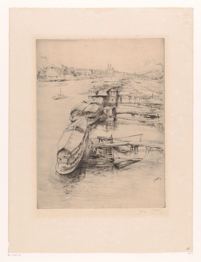Kikötött csónakok Auteuilban, Párizsban Les bateaux Parisiens, Auteuil alkotó: Gustave Leheutre (signed by artist)
