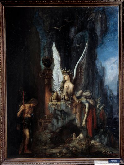 Az utazó vagy Oidipusz-utazó vagy az Egalite a halál előtt Oidipusz a szfinx előtt. Gustave Moreau (1826-1898) festménye 19. század V. 0,93x1,24 m Metz, musee des Beaux Arts. - Az utazó vagy Oidipusz, az utazó vagy a halál előtti egyenlőség, alkotó: Gustave Moreau