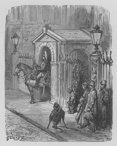 Lóőr a frakcióban a királynő palotája előtt alkotó: Gustave after Dore