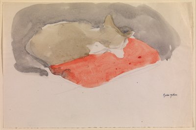 Vörös párnán alvó macska (guache és ceruza papíron) alkotó: Gwen John