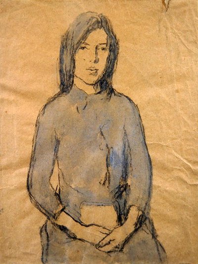 Lány, kezek az ölében pihennek (ceruza és akvarell papíron) alkotó: Gwen John