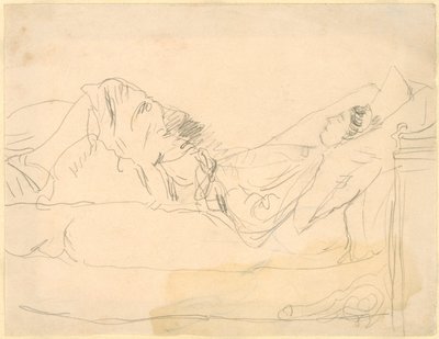 Lány fekszik az ágyon (ceruza papíron) alkotó: Gwen John