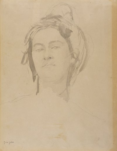 Egy fiatal nő feje (ceruza és mosás papíron) alkotó: Gwen John
