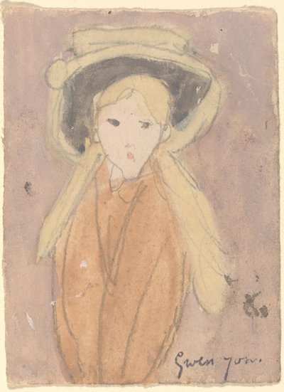 Kislány nagy kalappal alkotó: Gwen John