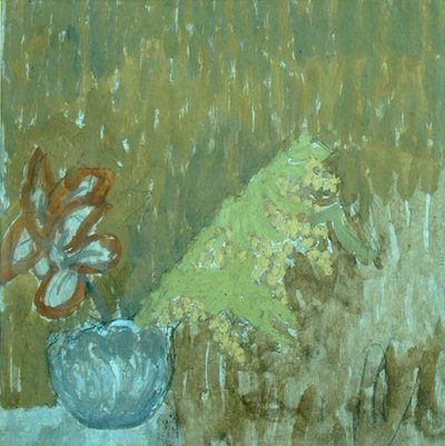 Mimóza és más virágok vázában, 1930 körül (ceruza és olaj, papír) alkotó: Gwen John