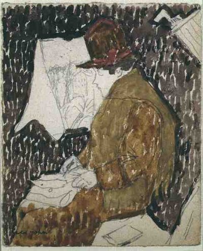 Egy nő profilja vasúti kocsiban (akvarell, papír) alkotó: Gwen John
