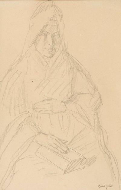 Egy asztalnál ülő Mere Poussepin dolgozószobája, 1915 körül alkotó: Gwen John