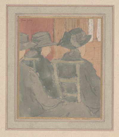 Nő és árva lány a templomban (faszén és akvarell papíron) alkotó: Gwen John