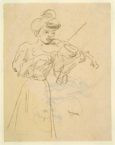 Nő állva hegedül (ceruza, papír) alkotó: Gwen John