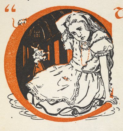 Világító C betű, benne Alice és a fehér nyúl alkotó: Gwynedd M. Hudson