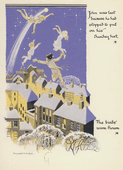 Peter Pan és Wendy: John volt az utolsó, mert megállt, hogy felvegye vasárnapi kalapját, Repültek a madarak (színes litó) alkotó: Gwynedd M. Hudson