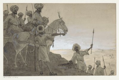 Harcosok lóháton egy sivatagi tájon alkotó: H.C. Louwerse (signed by artist)