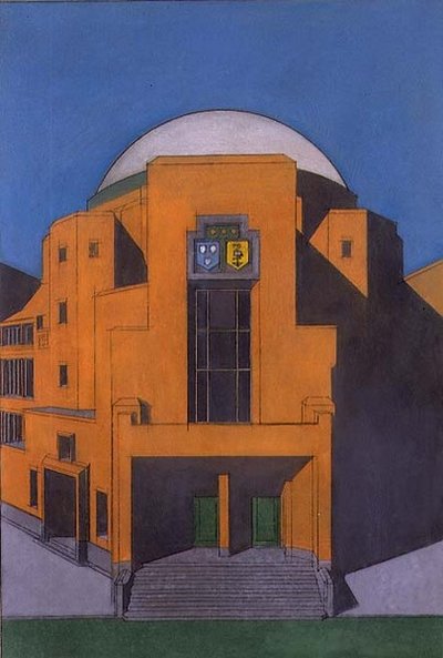 A hágai Gemeentemuseum bejáratának terve (pasztell) alkotó: H.P. Berlage