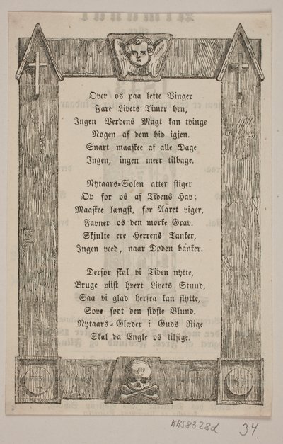 Keretezés angyalfejjel, kereszttel és koponyával alkotó: H. C. Henneberg