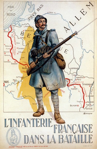 Francia gyalogság a csatában (a piros vonal a Hindenburg vonalat jelöli) - ill. írta H. Delaspre alkotó: H. Delaspre