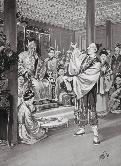 Li Po a császár előtt szaval (litográfia) alkotó: H. M. (after) Burton