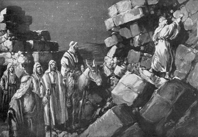 Nehémiás felméri Jeruzsálem falait, Kr. e. 444 (lithó) alkotó: H. M. (after) Burton