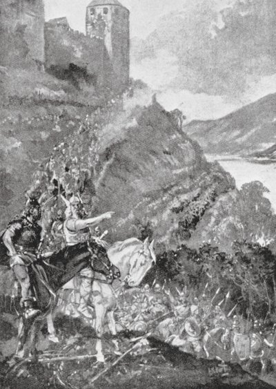 A teutonok és a kelták összefognak, hogy kiűzzék a rómaiakat Galliából (litho) alkotó: H. M. (after) Burton