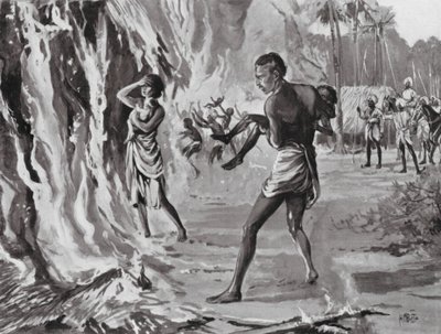 A falusiak felgyújtják magukat, hogy elkerüljék a Pindharit alkotó: H. M. (after) Burton