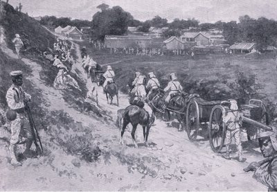 Seymour admirális expedíciója: Japán csapatok menetben (litho) alkotó: H. M. Koekkoch