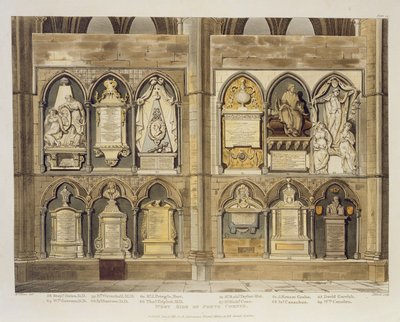 West Side of Poets Corner, 24. tábla a Westminster Abbey-ből, metszette: J. Bluck (fl.1791-1831) pub. Írta: Rudolph Ackermann (1764-1834) 1811 (akvatinta) alkotó: H. Villiers