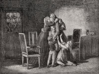 A királyi család utolsó búcsúja, 1793. január 20., Carbonneau metszete, Louis Blanc (1811-82) „Histoire de la Revolution Francaise” című művéből alkotó: H. de la Charlerie