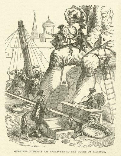Gulliver kiállítja kincseit a liliputi udvarban (metszet) alkotó: after Hablot Knight Browne