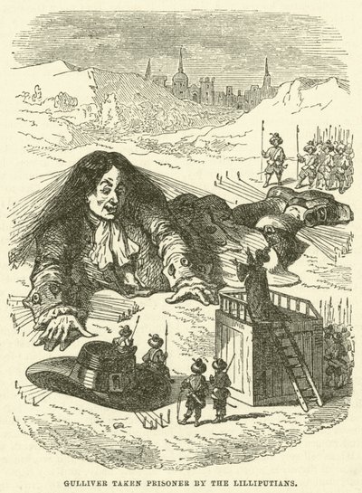 Gullivert a liliputiak fogságába esett (metszet) alkotó: after Hablot Knight Browne