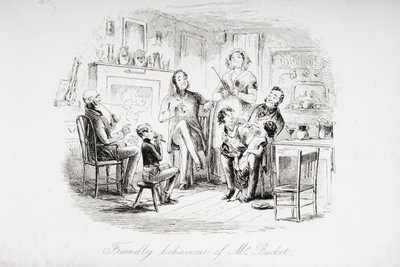 Mr. Bucket barátságos viselkedése, illusztráció Charles Dickens (1812-70) „Bleak House” című művéből, 1853-ban alkotó: Hablot Knight Browne