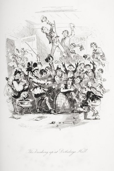 A „szakítás” a Dotheboys Hallban, Charles Dickens (1812-70) 1839-ben megjelent „Nicholas Nickleby” című illusztrációja alkotó: Hablot Knight Browne