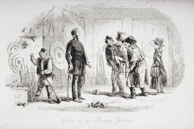 Látogatók a Shooting Galleryben, illusztráció Charles Dickens (1812-70) „Bleak House” című művéből, 1853-ban alkotó: Hablot Knight Browne