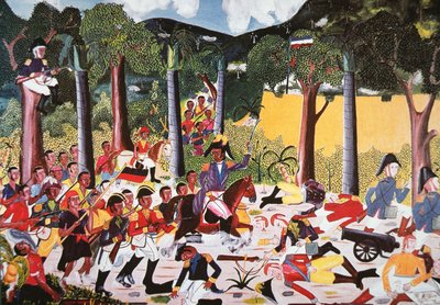 A Jean Jacques Dessalines vezette haitiak legyőzik Napóleon csapatait (olaj, vászon) alkotó: Haitian School