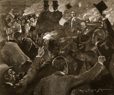 Balfour úr Dublinban: fáklyás felvonulás, illusztráció a „Cassell illusztrált Anglia történetéből” (metszet) (szépia fotó) alkotó: Hal Hurst
