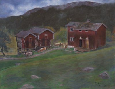 Farmyard az Åse-ben, Telemarkenben, Norvégiában alkotó: Halfdan Egedius