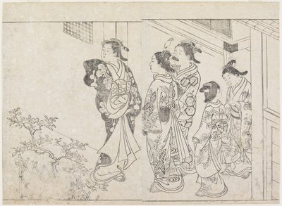 Öt prostituált egy udvarban, 1770-es évek eleje (fatömbnyomat) alkotó: Hanabusa Shigenobu