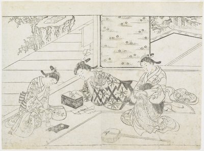Három prostituált egy szobában, 1770-es évek eleje (fanyomat) alkotó: Hanabusa Shigenobu