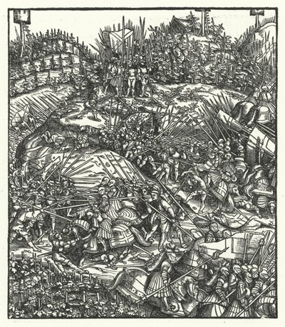 Maximilian osztrák főherceg és serege a franciák ellen harcolva alkotó: Hans (after) Burgkmair